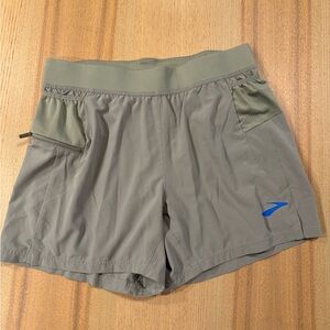 Brooks Men's Athletic Shorts in Olive and Blue